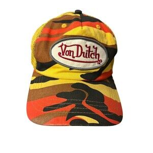 Von Dutch Trucker Hat Orange Yellow Camo Embroidered Logo Patch
